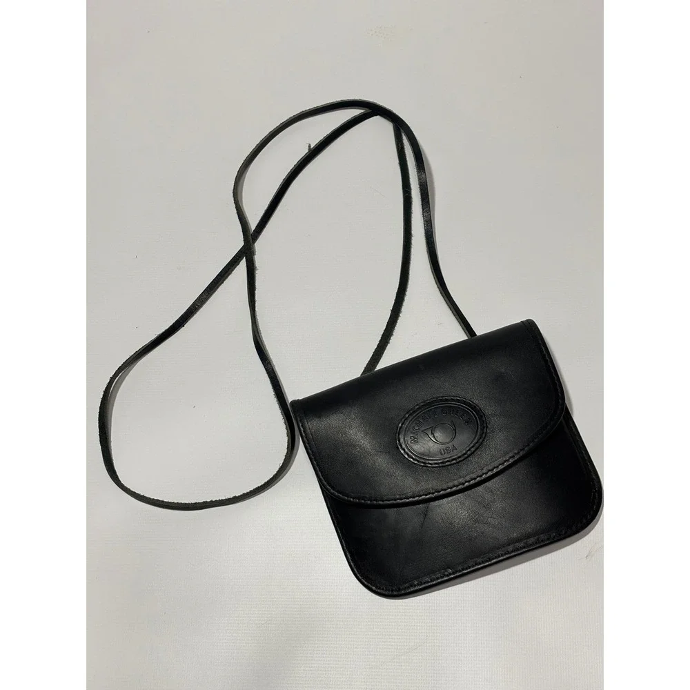 Vtg Michael Greene USA Black Leather Crossbody‎ Bag Passport Travel Minimalist